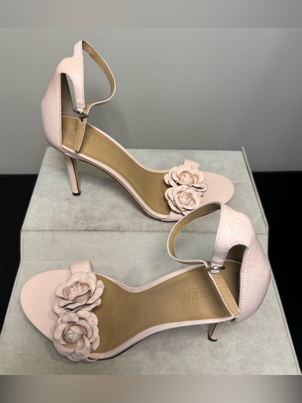Ralph Lauren Elegant Pink Floral Ankle-Strap Women's Heels, size 7.5, NWOT - Picture 3 of 8